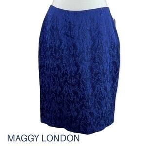 Maggy London Metallic Blue Lace Party Event Date Night Pencil Skirt NWT Size 12